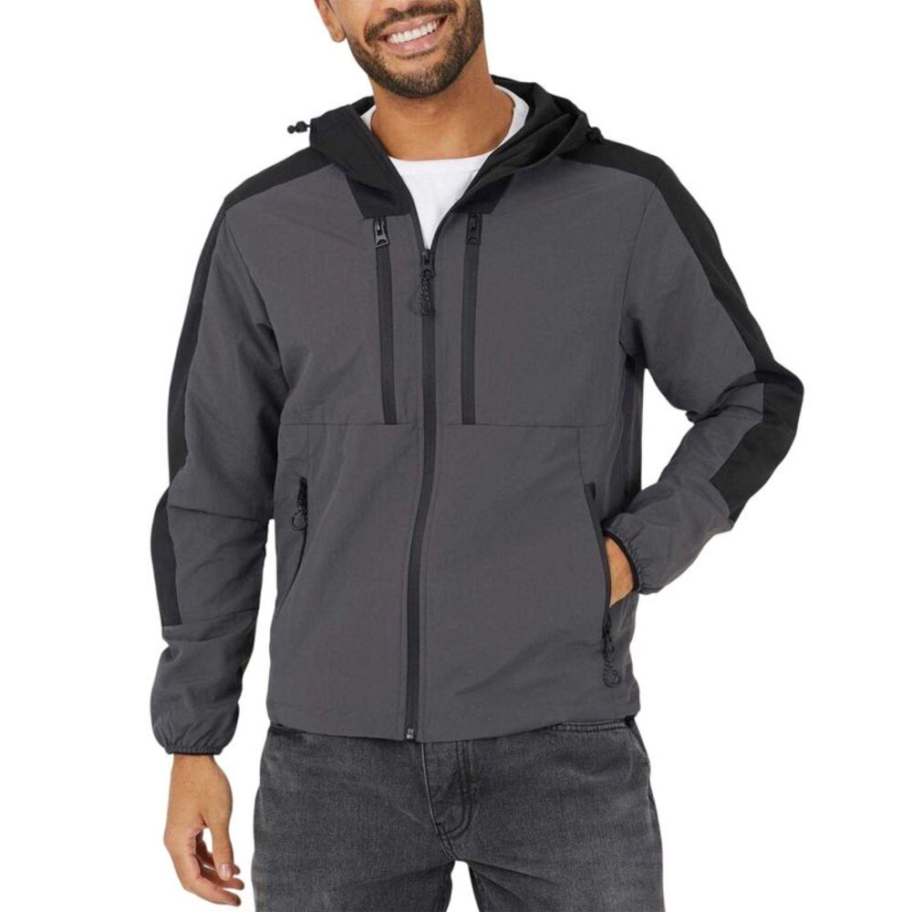 Brave Soul Mens Colour Block Windrunner Jacket / Charcoal